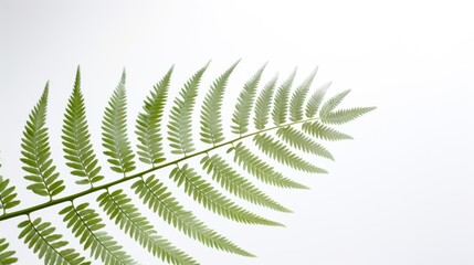 a lush fern frond on  white backdrop 