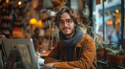 Obraz premium A young professional working at a stylish coworking space
