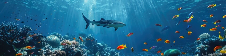 Obraz premium Ocean Marine Life. Stunning Coral Reef with a Variety of Tropical Fish and Majestic Marine Animals