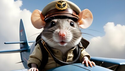 A Rat Wearing A Pilots Hat Flying A Plane Upscaled 3