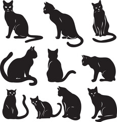 Cat collection black silhouettes 