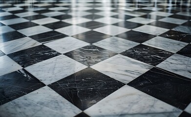High-Resolution Black and White Marble Checkered Floor