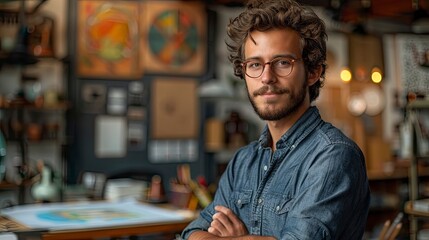 A young professional sketching designs at a drafting table