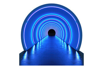 Obraz premium Infinite neon tunnel blue walkway isolated on a white background