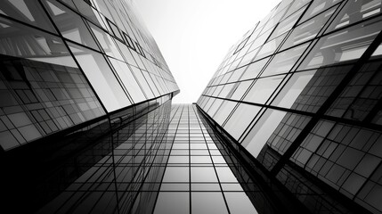 Black And White Building. Abstract Reflection of Skyscrapers in Business District