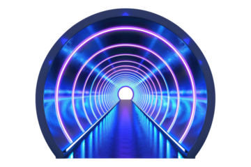 Infinite neon tunnel blue walkway isolated on a white background