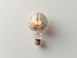A brain is inside a light bulb. Concept of intelligence and the importance of the brain in our lives