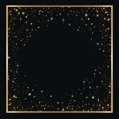 a gold textured frame on a black background filled with stars, in the style of whimsical drawings, animated gifs, post-minimalist, cute and dreamy, tagging-like marks, quadratura, chalk. Generative Ai