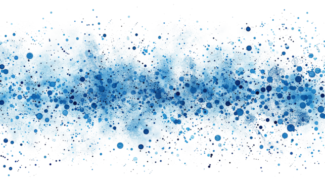 Abstract digital pattern featuring blue dots on white and transparent background, resembling a serene water droplet design