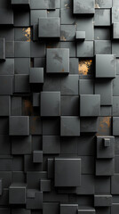 3D Rendering Pattern of Black Cubes with Abstract Metallic Texture for Modern Backgrounds and Textures