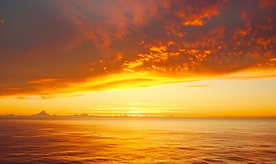 Fototapeta premium Golden Sunset Over Pacific Ocean with Vibrant Sky and Serene Waters Capturing Tranquility and Natural Beauty in Twilight Hour