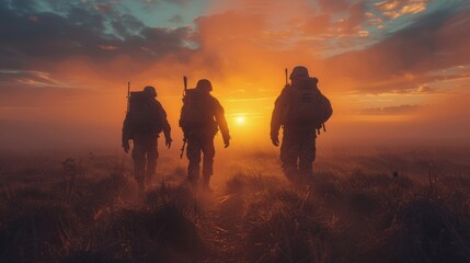 Soldiers and American flag on sunrise background, concept National holiday, Flag Day, Veterans Day, Memorial Day, Independence Day, Patriots Day, high resolution, 4k HD wallpaper, background, generate