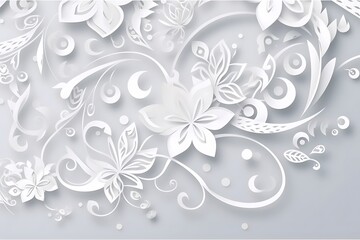 a white background with floral motifs, in the style paper cut art, spirals and curves. Generative Ai