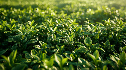 Green plants in a field under sunlight, concept of growth and natural beauty