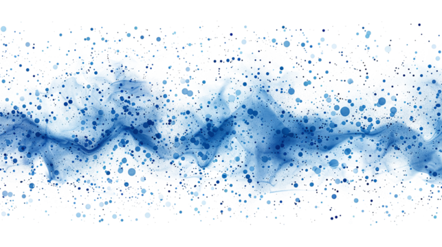 Abstract digital pattern featuring blue dots on white and transparent background, resembling a serene water droplet design