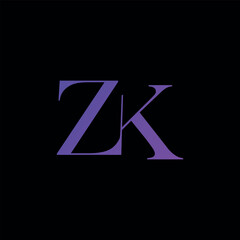 Minimalist abstract initial letters ZK logo.