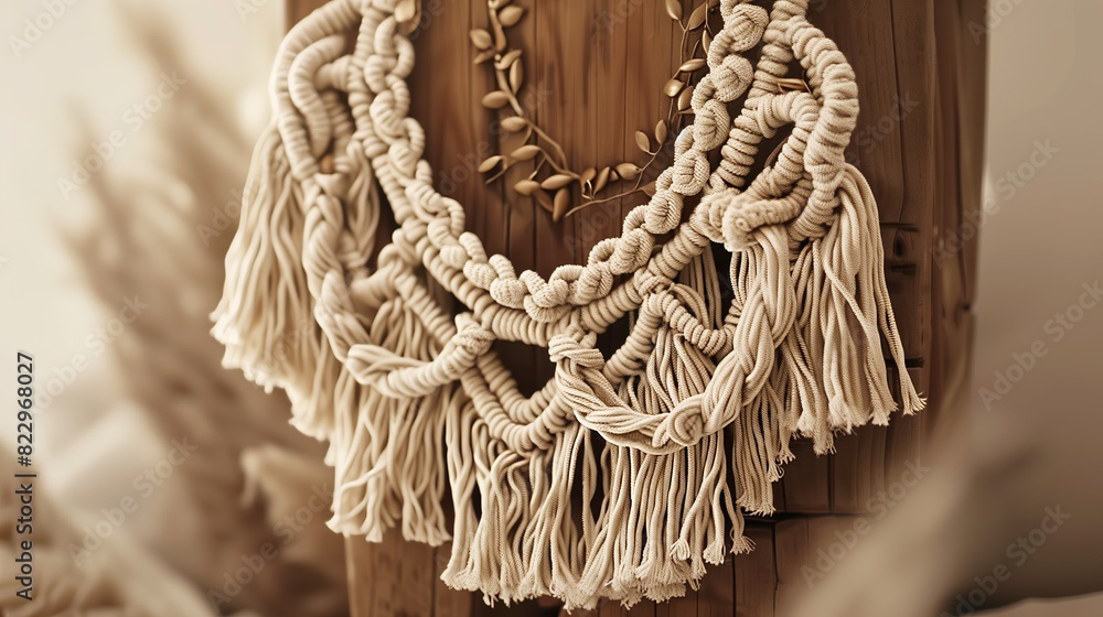 Poster a time-lapse captures a macrame project, showing ropes transforming into stunning art with each knot