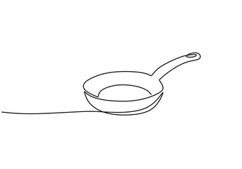 one continuous line drawing of big wok isolated on white background. cooking and kitchen concept.