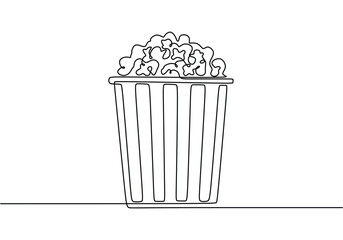 one continuous line drawing of popcorn isolated on white background. Fast Food minimalism concept.