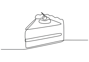 Continuous one line drawing of cake with cherry. Editable stroke. Concept for cafe,bakery,restaurant