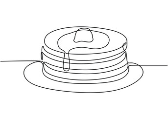 one continuous line drawing of pie cake on plate isolated on white background. Food concept vector.