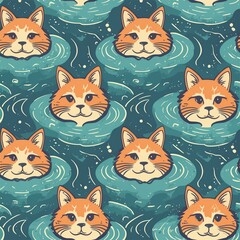 Obraz premium Cat in Water - Seamless pattern for repeating.