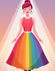 Person wearing rainbow dress - simple illustration