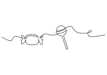 one continuous line drawing of two sweet candy isolated on white background. Sweet food concept.