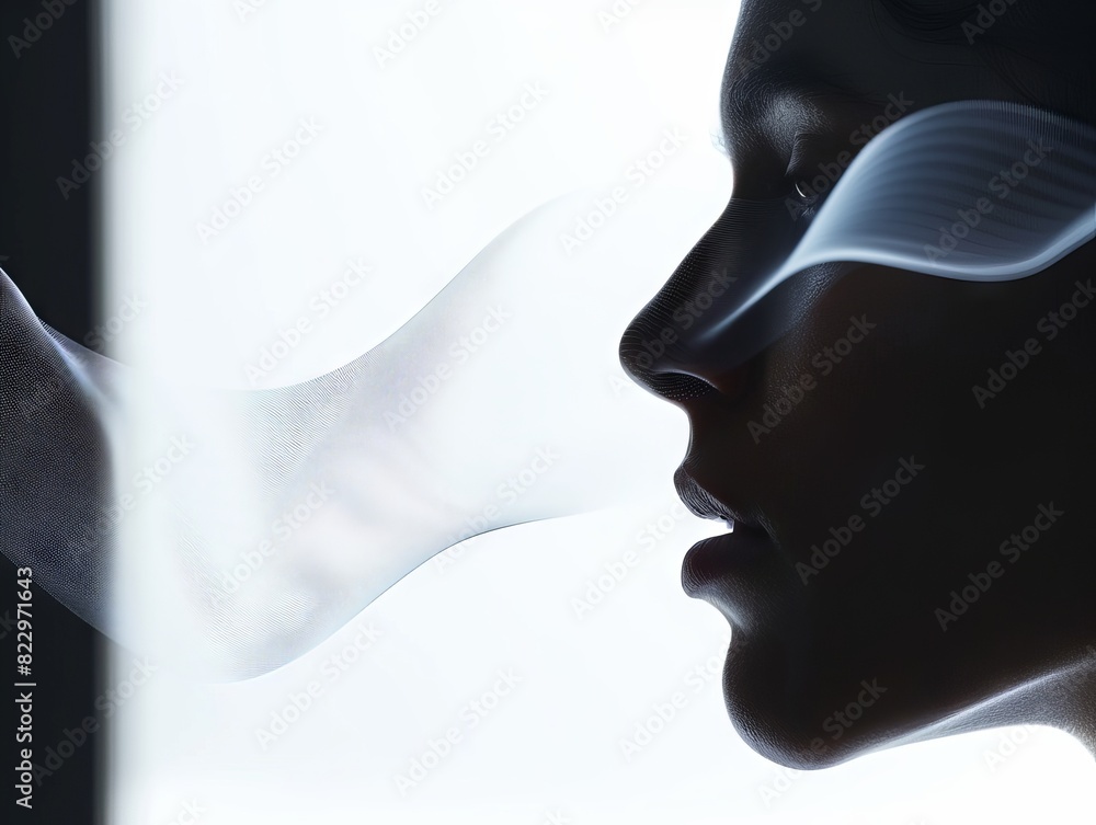 Aufkleber silhouette of a person's profile with abstract light patterns, creating an ethereal and futuristic v