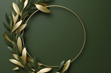 olive leaf frame with gold leaves and gold, minimalist backgrounds. Generative Ai
