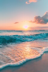 Photo of beach sunset, on the water. Generative Ai