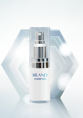 Luxury cosmetic product with wall hexagonal background . Cosmetics mock up containers of cream or skincare moisturizer .3d illustration Vector