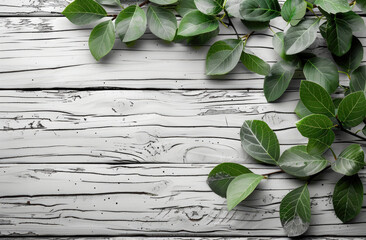 Leaves on wooden background. Created with Ai