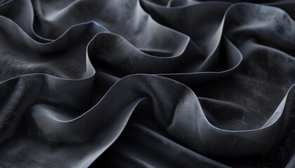 Fototapeta premium Close-up of luxurious black silk fabric with smooth folds, capturing the elegance and texture of the material in detail.