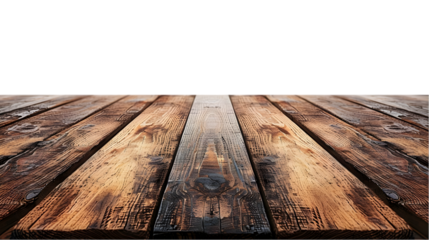 Brown empty wooden table top isolated on a transparent background