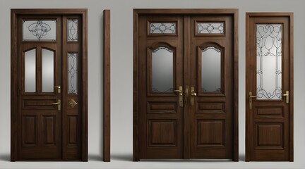 Obraz premium Set of home door elements for open and close isolated on transparent png background, interior design concept.