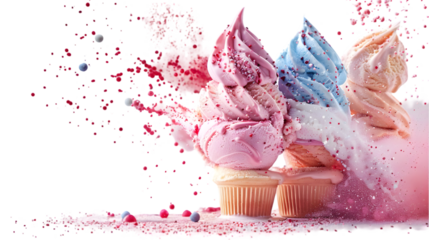 Delicious ice cream explosion isolated on a transparent background