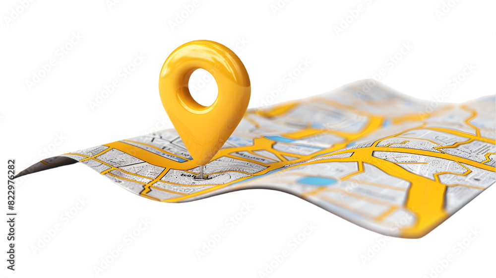 Fototapete Pin Location Icon With Folded Map isolated on a transparent background