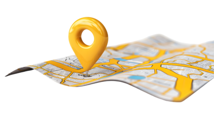 Pin Location Icon With Folded Map isolated on a transparent background