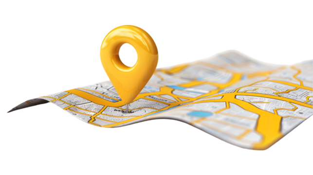 Pin Location Icon With Folded Map isolated on a transparent background
