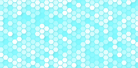 Blue and White Geometric Cellular Pattern. Abstract Monochrome Grid of Hexagons. Graphic Style for Print. Raster Illustration