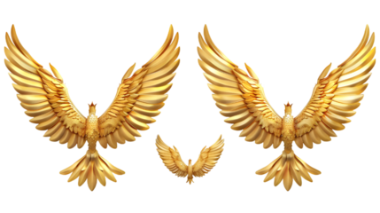 Set of golden wings isolated on a transparent background