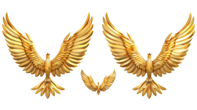 Set of golden wings isolated on a transparent background - Powered by Adobe