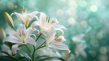 Fototapeta premium white lilies on a soft green background