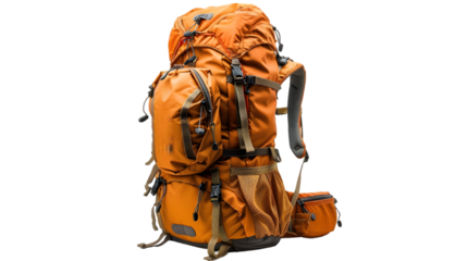 big camping backpack isolated on a transparent background