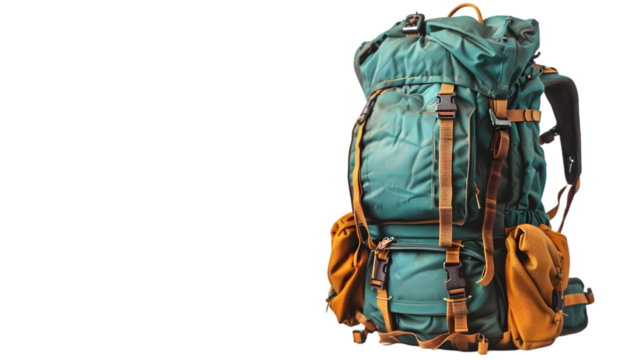 big camping backpack isolated on a transparent background