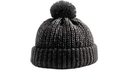 black warm winter hat isolated on a transparent background