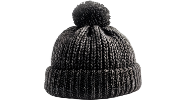 black warm winter hat isolated on a transparent background