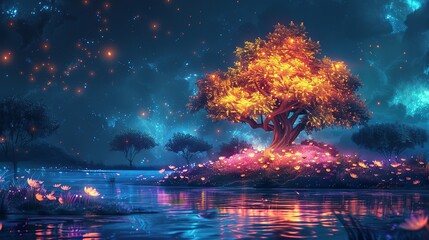 Radiant Realm: Fantasy Forest with Neon Flora