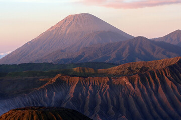 The majestic of Mount Semeru behind the caldera